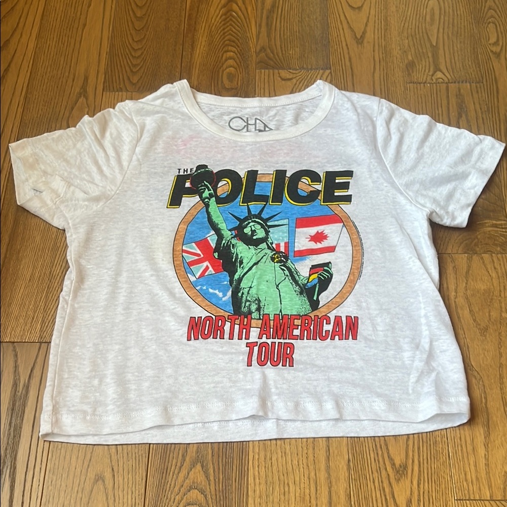 Police White Short Sleeve Tee with Graphic Design